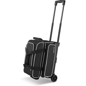 VEVOR Bowling Ball Bag, 2-Ball Bowling Bag with Wheels, Featuring a Separate Compartment for Shoes (Up to US Size 16) & Oversized Accessory Pocket, Retractable Handle Extends to 41.32 in(Black-white)