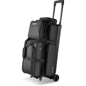 VEVOR Bowling Ball Bag, 3 Ball Double Roller Bowling Bag with Wheels, Featuring a Separate Compartment for Shoes (Up To US Size 16) & Oversized Accessory Pocket, Retractable Handle Extends to 41.34 in(Black)