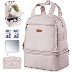 VEVOR Breast Pump Backpack, Breast Feeding Bag with Ice Pack, Compatible with Spectra S1 & S2, Portable Pump Carrying Case for Pump & Breastmilk Storage, Work, Travel, Daycare and Family Use, Black(Light Pink)