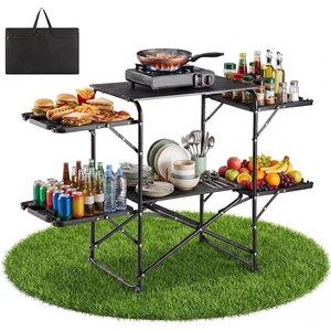 VEVOR Camping Kitchen Table, Slim-Fold Cook Station, Portable Folding Table, with 4 Side Tables, Heat Resistant Tabletop, and Carrying Bag, Ideal for Outdoor Picnics, BBQs, Camping, RV Traveling