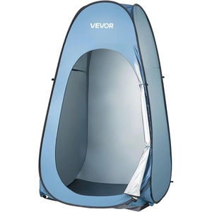 VEVOR Camping Shower Tent, 2-Room Portable Privacy Tent Changing Room with Shower Bag, Ground Stakes, Ropes, Carry Bag, and Support Poles, 150D Oxford Fabric with Silver Coating, for Camping, Fishing(Blue)