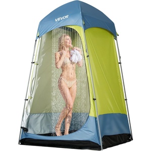 VEVOR Camping Shower Tent, 2-Room Portable Privacy Tent Changing Room with Shower Bag, Ground Stakes, Ropes, Carry Bag, and Support Poles, 150D Oxford Fabric with Silver Coating, for Camping, Fishing(Green + Blue)