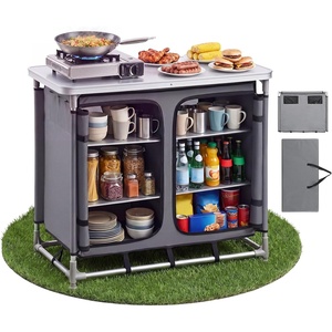 VEVOR Camping Storage Cabinet, Outdoor Portable Aluminum Lightweight Table, Quick Set-up Compact Kitchen Cook Station, with 6 Shelves and Carry Bag, for Picnic, BBQ, Party, Camping, RV Traveling
