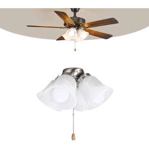 VEVOR Ceiling Fan Light Kit, Four-Light 3000K 750lm Fan Light Kit with Pull Chain, Replacement Light Fixture for Living Room, Bedroom, Home Decor, Cloud White Glass Shade Brushed Nickel, Floral Shape