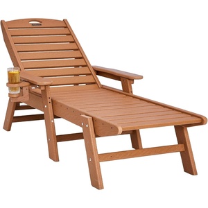 VEVOR Chaise Lounge Chair, 400 lbs Weight Capacity, 6 Positions Adjustable Patio Lounge Chair, Outdoor HDPE Lounge Chair with Backrest & Cup Holder, for Pool Poolside Deck Backyard Lawn, White(Brown)