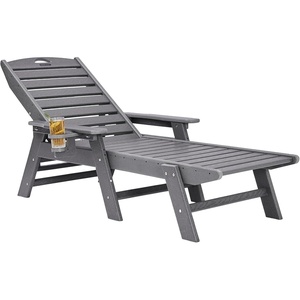 VEVOR Chaise Lounge Chair, 400 lbs Weight Capacity, 6 Positions Adjustable Patio Lounge Chair, Outdoor HDPE Lounge Chair with Backrest & Cup Holder, for Pool Poolside Deck Backyard Lawn, White(Grey)
