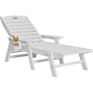 VEVOR Chaise Lounge Chair, 400 lbs Weight Capacity, 6 Positions Adjustable Patio Lounge Chair, Outdoor HDPE Lounge Chair with Backrest & Cup Holder, for Pool Poolside Deck Backyard Lawn, White(White)