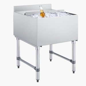 VEVOR Commercial Ice Bin Stainless Steel Ice Chest with Sliding Lid, 24H Long-Lasting Insulation, Cooler Cart Cocktail Unit for Bar Restaurant Pub, NSF, 24 Inch(24 x 24 x 33)