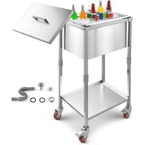 VEVOR Commercial Ice Bin, Underbar Ice Bin, Stainless Steel Ice Chest with Sliding Lid, Bottle Holders, Adjustable Bullet Feet, Cooler Cart Cocktail Unit for Bar Restaurant Pub(22 x 16 x 38 inch)