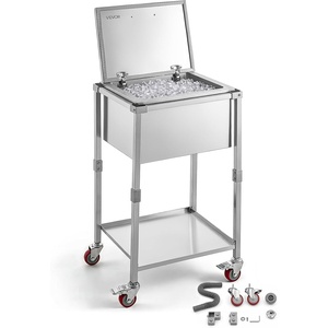 VEVOR Commercial Ice Bin, Underbar Ice Bin, Stainless Steel Ice Chest with Sliding Lid, Bottle Holders, Adjustable Bullet Feet, Cooler Cart Cocktail Unit for Bar Restaurant Pub(21.97 x 17.91 x 39.49″)