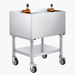 VEVOR Commercial Ice Bin,19 Inch Stainless Steel Ice Chest with Sliding Lid and Bottle Holders, Cooler Cart Cocktail Unit for Bar Restaurant Pub, NSF Certified(24 x 19 x 35)