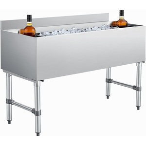 VEVOR Commercial Ice Bin,19 Inch Stainless Steel Ice Chest with Sliding Lid and Bottle Holders, Cooler Cart Cocktail Unit for Bar Restaurant Pub, NSF Certified(48 x 19 x 33)