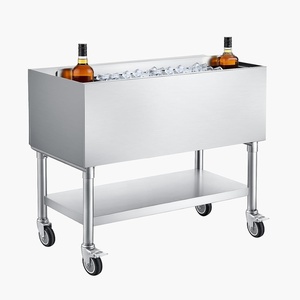 VEVOR Commercial Ice Bin,19 Inch Stainless Steel Ice Chest with Sliding Lid and Bottle Holders, Cooler Cart Cocktail Unit for Bar Restaurant Pub, NSF Certified(36 x 19 x 35)
