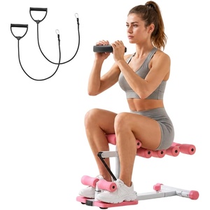VEVOR Deep Squat Machine, Adjustable Glutes Trainer Machine with 3 High-Strength Resistance Bands, Folding Core Leg and Glutes Exercise Trainer, Push Up Workout Equipment at Home Gym, Pink + White