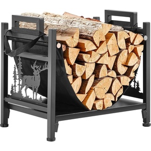 VEVOR Firewood Rack with Waterproof Cover, 4 ft Outdoor Firewood Holder, 1/4 Cord Storage Metal Log Holder, 400lb Max Weight Capacity, Top Covered, Powder-Coated Wood Storage Rack for Fireplace Deck(1.5 FT)