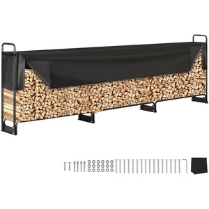 VEVOR Firewood Rack with Waterproof Cover, 4 ft Outdoor Firewood Holder, 1/4 Cord Storage Metal Log Holder, 400lb Max Weight Capacity, Top Covered, Powder-Coated Wood Storage Rack for Fireplace Deck(12.7 FT)