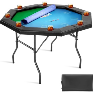 VEVOR Foldable Poker Table, 8 Player 48 in Folding Casino Leisure Table with Padded Rails & Cup Holders, Octagonal Portable Game Tables with Felt & Metal Legs, for Texas Hold’em Game and Blackjack(Black+blue)
