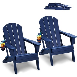 VEVOR Folding Adirondack Chairs Set of 2 with Cup Holder, All-Weather Portable Plastic Fire Pit Chair, Outdoor Adirondack Patio Chair, with Relaxing Arm Rest Ergonomic, for Garden, Backyard, White(Navy Blue Plastic Adirondack Chairs Set of 2 With Cup Holder)