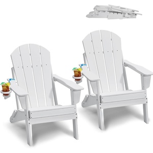 VEVOR Folding Adirondack Chairs Set of 2 with Cup Holder, All-Weather Portable Plastic Fire Pit Chair, Outdoor Adirondack Patio Chair, with Relaxing Arm Rest Ergonomic, for Garden, Backyard, White(White Plastic Adirondack Chairs Set of 2 With Cup Holder)