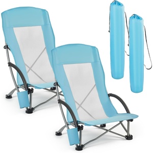 VEVOR Folding Beach Chair, High Back Camping Chairs for Adults, with Cup Pocket, Mesh Back, Carry Bag, Portable Extra Wide Seat Chair 330 lbs Heavy Duty Support, for Outdoor, Camp, Light Blue(2 Pack)