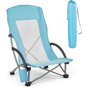 VEVOR Folding Beach Chair, High Back Camping Chairs for Adults, with Cup Pocket, Mesh Back, Carry Bag, Portable Extra Wide Seat Chair 330 lbs Heavy Duty Support, for Outdoor, Camp, Light Blue(1 Pack)