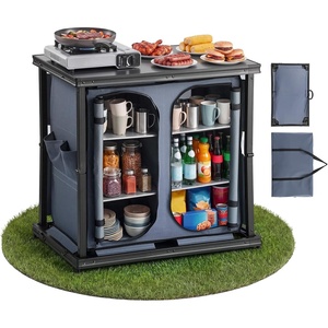 VEVOR Folding Camping Storage Cabinet, Outdoor Portable Aluminum Lightweight Table, Quick Set-up Compact Kitchen Cook Station, with 6 Shelves and Carry Bag, for Picnic, BBQ, Camping, RV Traveling
