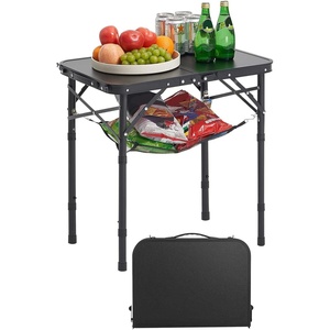 VEVOR Folding Camping Table, Adjustable Height Aluminum MDF Outdoor Portable Lightweight, for Cooking, Beach, Picnic, Travel, 24 x 16 inch(Black)
