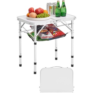 VEVOR Folding Camping Table, Adjustable Height Aluminum MDF Outdoor Portable Lightweight, for Cooking, Beach, Picnic, Travel, 24 x 16 inch(Silver1)