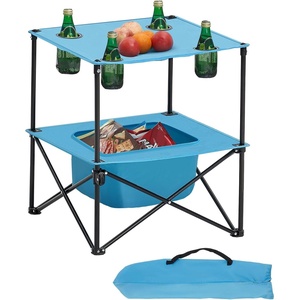 VEVOR Folding Camping Table, Portable Outdoor Lightweight Picnic Table, 600D Oxford Fabric Waterproof Canvas Travel Beach Tables, with 4 Cup Holders, Carry Bag, for Tailgating Camping Picnic, Blue(Blue)