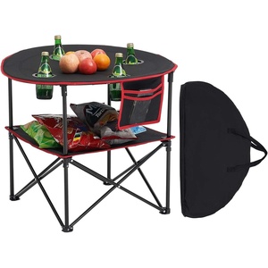 VEVOR Folding Camping Table, Portable Outdoor Lightweight Picnic Table, 600D Oxford Fabric Waterproof Canvas Travel Beach Tables, with 4 Cup Holders, Carry Bag, for Tailgating Camping Picnic, Blue(Black)