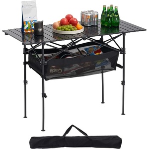 VEVOR Folding Camping Table, Portable Roll Up Side Tables, Lightweight Aluminum Beach Table for Outdoor BBQ Tailgating Picnic, Travel (47 inch-Black)(Black)