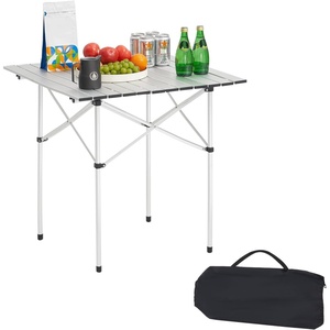 VEVOR Folding Camping Table, Portable Roll Up Side Tables, Lightweight Aluminum Table for Outdoor BBQ Tailgating Picnic, Travel (28 inch-Silver)