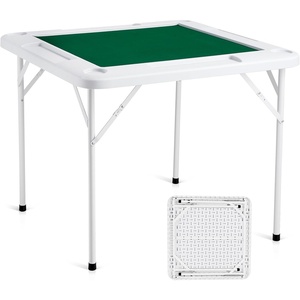 VEVOR Folding Card Table, 4 Player Portable with 4 Cup Holders & Chip Trays, Mahjong Domino Game Set, 35.4 x 35.4-inch, Black(Green)