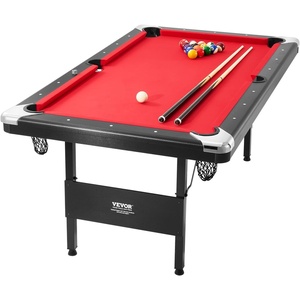 VEVOR Folding Pool Table,Portable Billiards Tables, Foldable Space-Saving Entertainment Game Set Includes Ball, Cue, Rack, Chalk, Brush, Brown with Bule Cloth, for Family Use, Recreation Room(black&red)