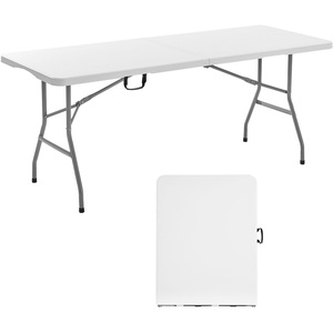 VEVOR Folding Table, Heavy Duty Portable Fold-in-Half Utility Table, Indoor Outdoor Plastic Rectangle Table with Built in Handle, for Party, Dining, Wedding, Events, Picnic, Camping, 4 ft, White(6 ft)