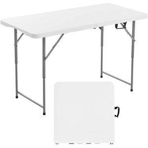 VEVOR Folding Table, Heavy Duty Portable Fold-in-Half Utility Table, Indoor Outdoor Plastic Rectangle Table with Built in Handle, for Party, Dining, Wedding, Events, Picnic, Camping, 4 ft, White(4 ft)