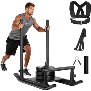 VEVOR Football Sleds and Chutes, Weight Sled, Football Training Pull Push Running Sled, Fitness Workout Sled Push Gym Equipment, Adjustable Height Handle, Compatible 1/2 in Weight Plates(Multi Handle-BK)