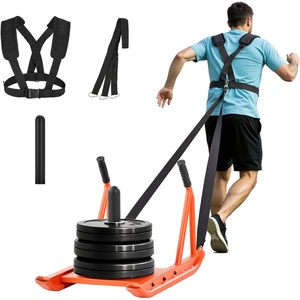 VEVOR Football Sleds and Chutes, Weight Sled, Football Training Pull Push Running Sled, Fitness Workout Sled Push Gym Equipment, Adjustable Height Handle, Compatible 1/2 in Weight Plates(Push Pull-BK OR)