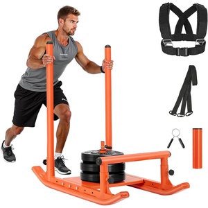 VEVOR Football Sleds and Chutes, Weight Sled, Football Training Pull Push Running Sled, Fitness Workout Sled Push Gym Equipment, Adjustable Height Handle, Compatible 1/2 in Weight Plates(Multi Handle-OR)