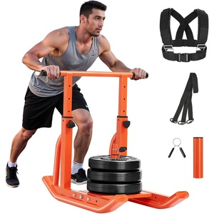 VEVOR Football Sleds and Chutes, Weight Sled, Football Training Pull Push Running Sled, Fitness Workout Sled Push Gym Equipment, Adjustable Height Handle, Compatible 1/2 in Weight Plates(T-Handle Orange)