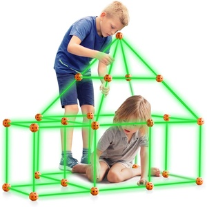 VEVOR Fort Building Kit for Kids, 140PCS Glow in The Dark STEM Building Toys, Educational Gift for 4 5 6 7 8+ Year Old Boys & Girls Indoor Outdoor Kids Fort Building Kit with 96 Rods and 44 Balls(85PCS-Green Glow)