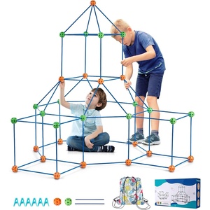 VEVOR Fort Building Kit for Kids, 140PCS Glow in The Dark STEM Building Toys, Educational Gift for 4 5 6 7 8+ Year Old Boys & Girls Indoor Outdoor Kids Fort Building Kit with 96 Rods and 44 Balls(120PCS Blue Forts)
