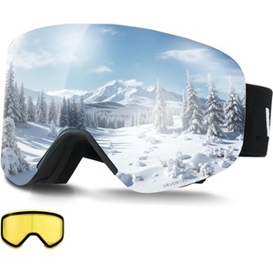 VEVOR Frameless Ski Goggles, Magnet Cylindrical Lens with Revo Coating, OTG Anti fog Snow Goggles, TPU Frame(Silver Lens Vlt 8-18%)