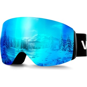 VEVOR Frameless Ski Goggles, Spherical Lens with Revo Coating, OTG Anti fog Snow Goggles, TPU Frame & Ventilation Structure(Blue Lens Vlt 8-18%)
