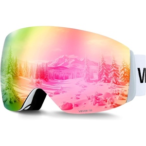 VEVOR Frameless Ski Goggles, Spherical Lens with Revo Coating, OTG Anti fog Snow Goggles, TPU Frame & Ventilation Structure(Pink Lens Vlt 8-18%)