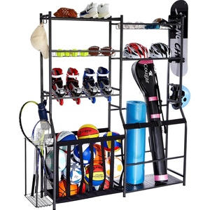 VEVOR Golf Bag Organizer, Golf Bag Storage Rack Stand Holder, Sports Equipment Storage Rack, Golf Storage Organizer for Garage, Sports Gear, Toys Storage Rack Hooks(2 Golf Bags+Basket)