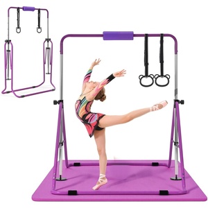 VEVOR Gymnastic Bars for Kids, 140 lbs Capacity Folding Training Kip Bar with Mat, Adjustable Height Gymnastic Horizontal Bar for Home, Training Equipment for Indoor Outdoor, Easy to Assemble, Purple