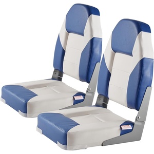 VEVOR High Back Boat Seat 2 Pack, Folding Fishing Boat Seat with Thickened Sponge Cushion & Waterproof PVC Leather, Aluminum Alloy Hinges, Flip Up for Boats, Yachts, Ships, Black & Grey(2 pack Blue&White)