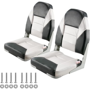 VEVOR High Back Boat Seat 2 Pack, Folding Fishing Boat Seat with Thickened Sponge Cushion & Waterproof PVC Leather, Aluminum Alloy Hinges, Flip Up for Boats, Yachts, Ships, Black & Grey(2 pack Black-Grey)