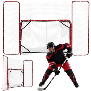 VEVOR Hockey Goal with Backstop and Targets, 10x6FT Street Steel Hockey Goal Set, Pro Lightweight and Portable Training Equipment, Durable Net for Indoor & Outdoor Use, Easy Assembly, White/Red